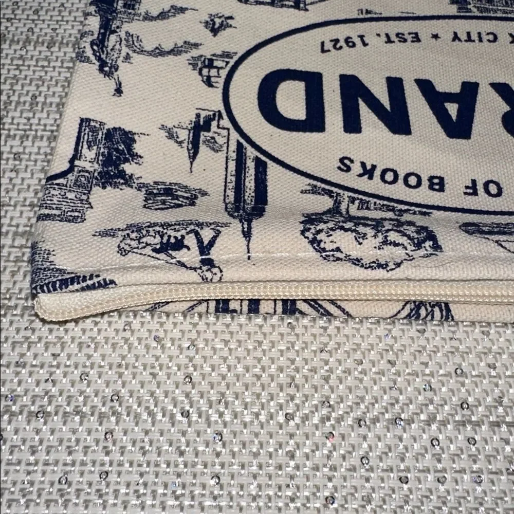 Strand Books Ivory Navy Canvas Toile NY City Print Essential Pencil Travel Case